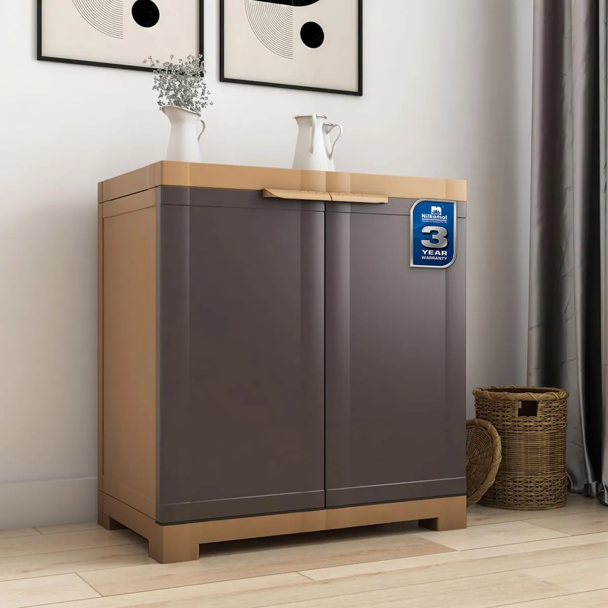 Modern Double Door Storage Cabinet with Spacious Shelves for Home & Office Use