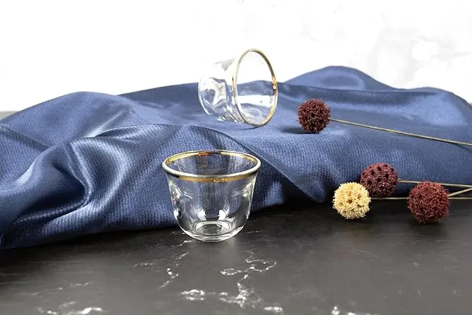 Orchid 12Pcs Glass Cawa Cups Set 70ML, Glass Tea and Coffee Cups Set, Heat-Resistant Turkish Tea Cups, Espresso Glassware for Hot Drinks, Drinkware Set, Coffee Mugs for Hot Beverages