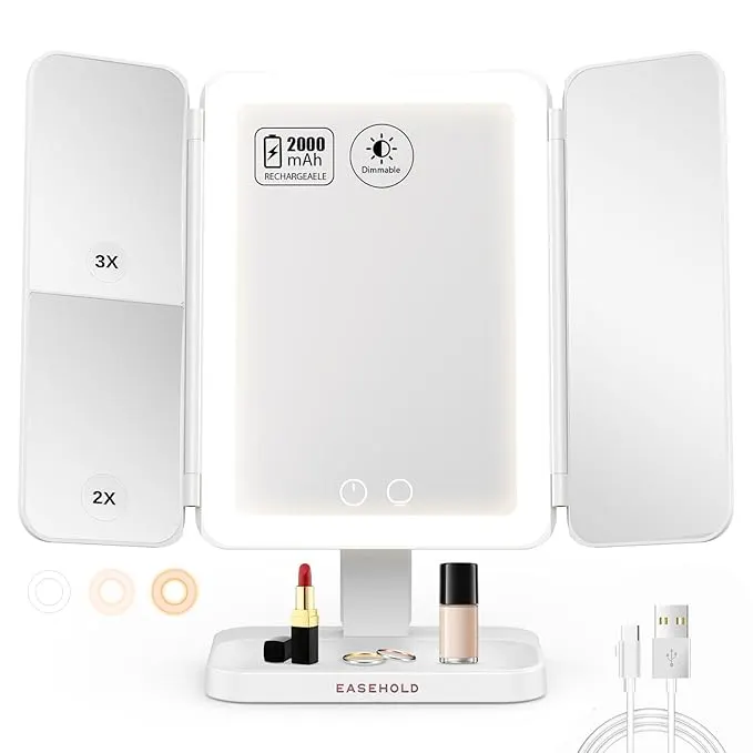 Tri-Fold Lighted Vanity Mirror Three Panel 21Pcs Led