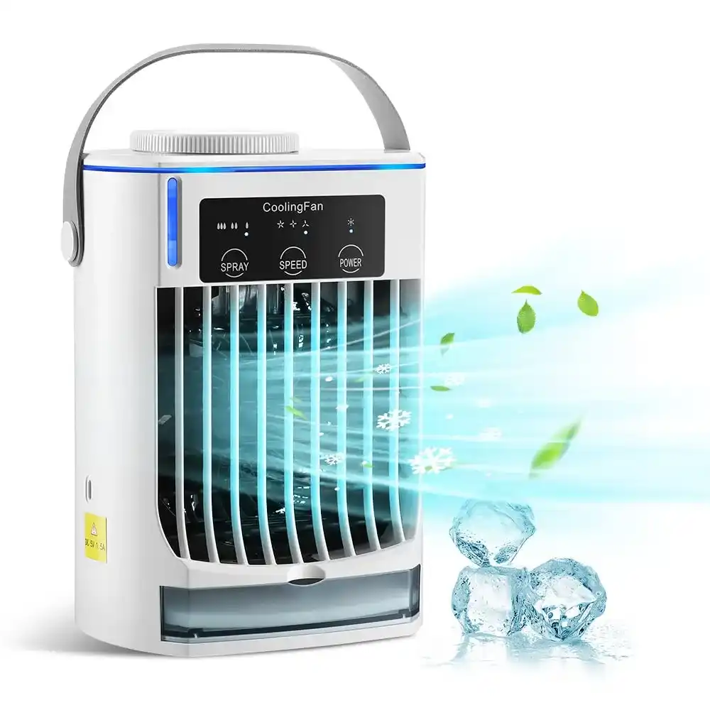 Portable Mini Air Cooler Fan with Mist Spray &amp; LED Cooling Light