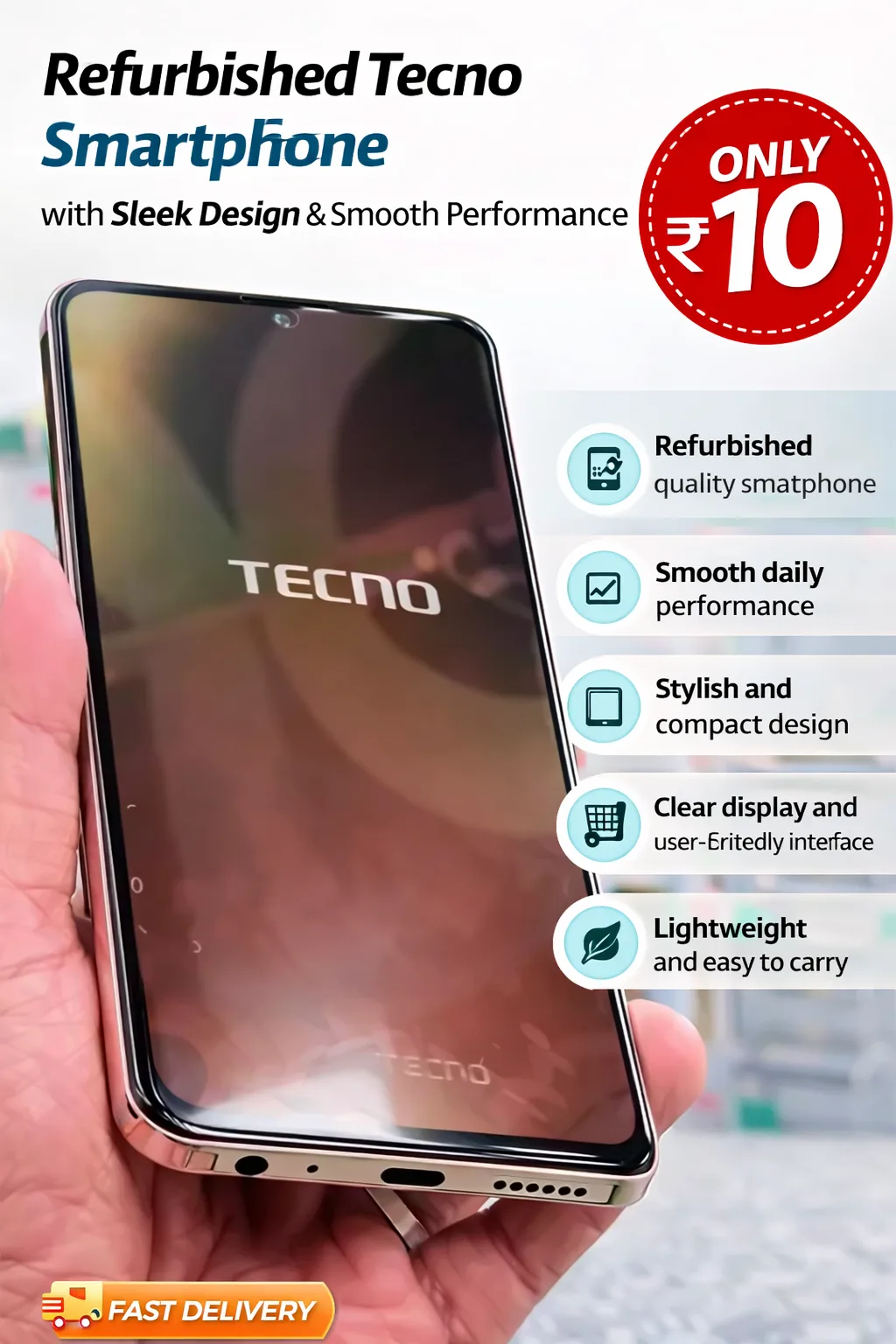 Refurbished Tecno Smartphone with Sleek Design